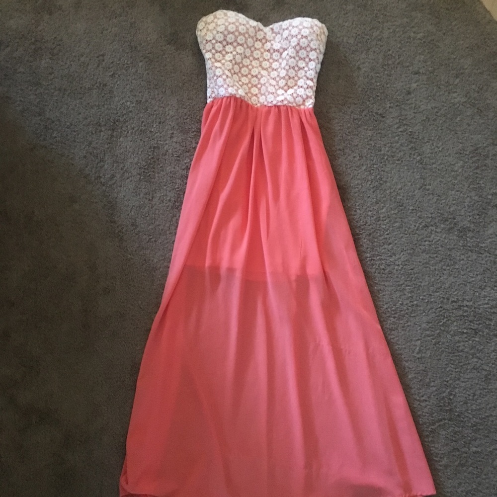 Peach Summer Dress with Crochet Sweetheart Top